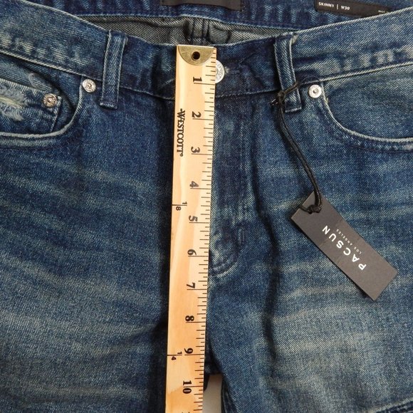 PacSun Mens Skinny Cut Off Ribbed Denim Jean Shorts Medium Indigo Size 31 - Picture 3 of 9